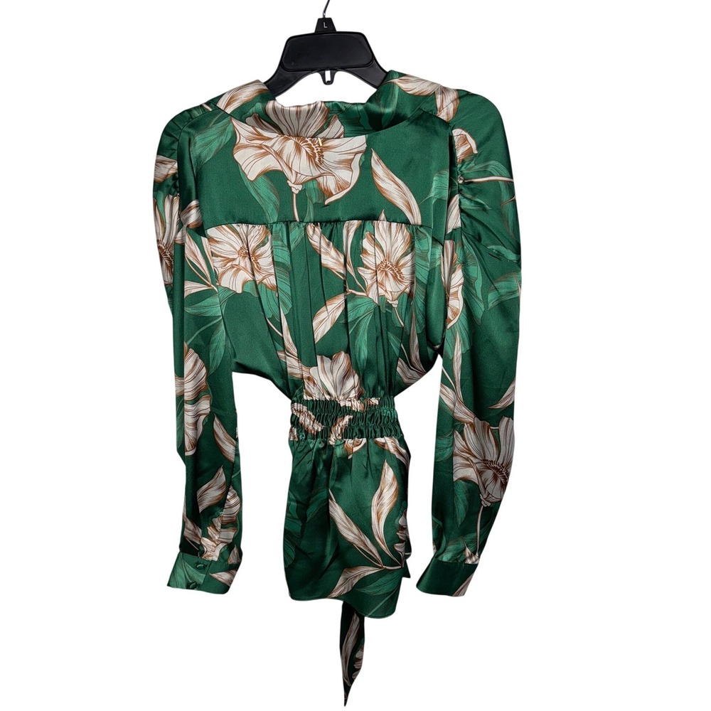 MISA Los Angeles Emerald Green Floral Print Satin Wrap Blouse Top Size S - Picture 4 of 8